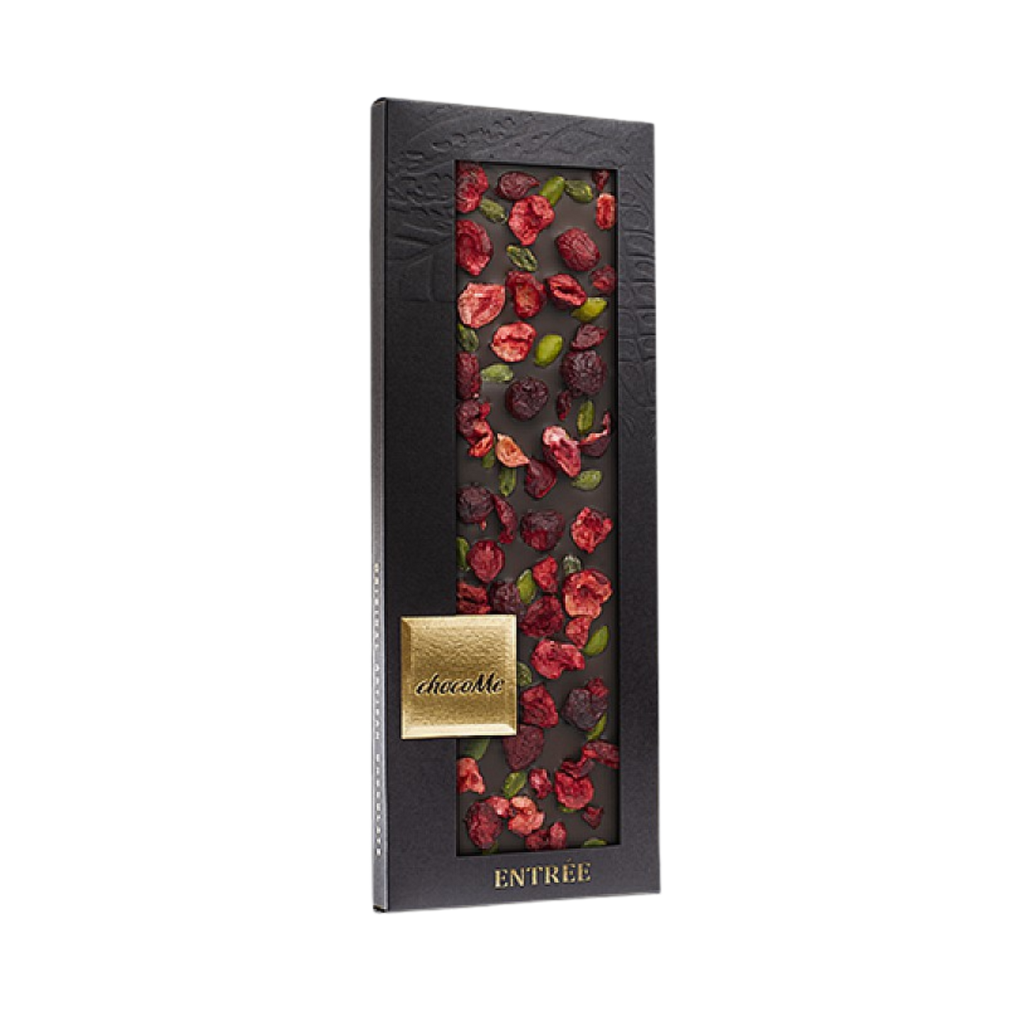 ChocoMe - Valrhona 66% étcsokoládé, Brontei pisztácia, Liofilizált meggy darabkák