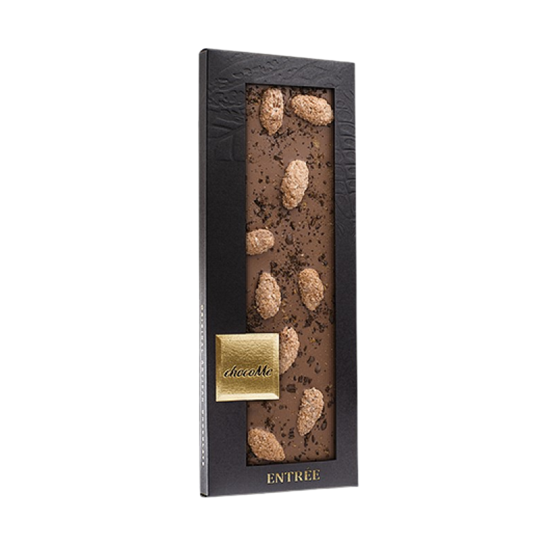 ChocoMe - 43% tejcsokoládé, Bourbon vanília, Fahéjas, Cukros mandula, Etióp Yirga tört kávészemek