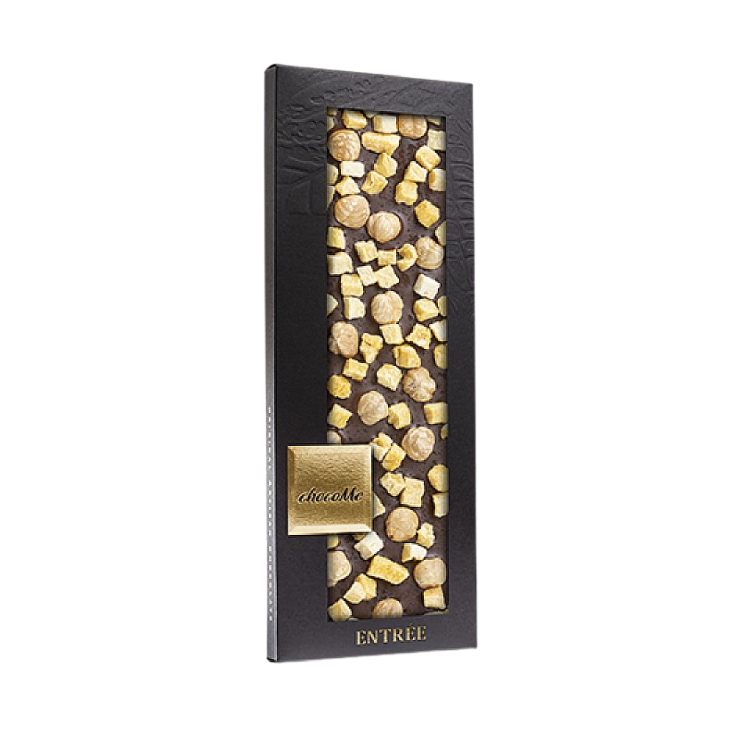 ChocoMe - 43% milk chocolate, Cinnamon, Freeze-dried peach pieces, Piedmont hazelnut