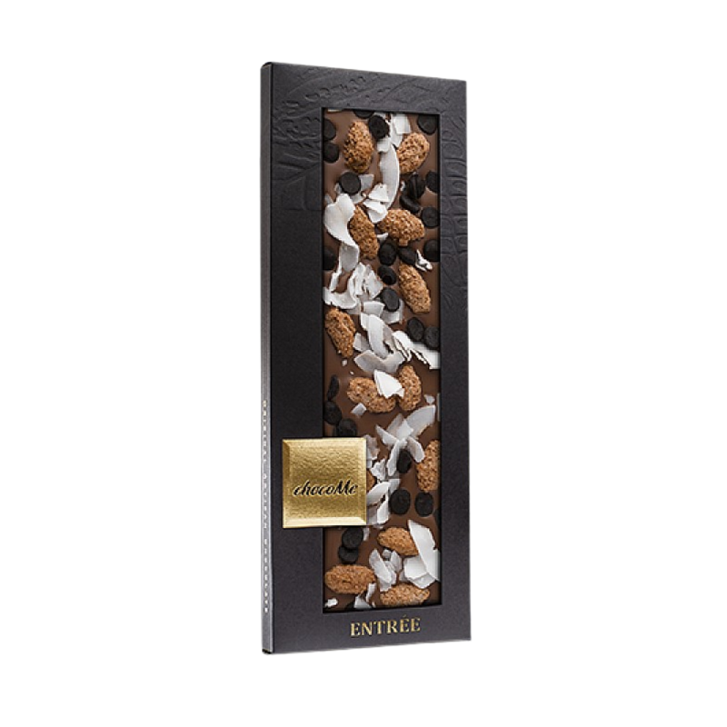 ChocoMe - 43% tejcsokoládé, Fahéjas, cukros mandula, Kókusz forgács, Étcsokoládé pasztilla