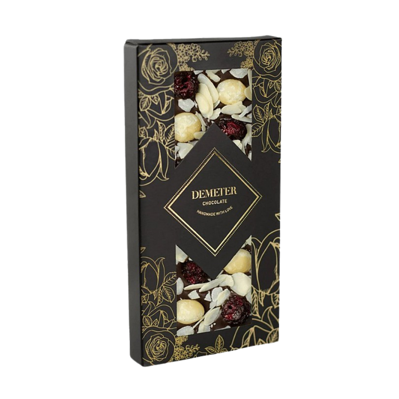 Demeter Chocolate - Cukor-és Laktózmentes étcsokoládé étcsokoládé mandulával, makadámdióval és meggyel