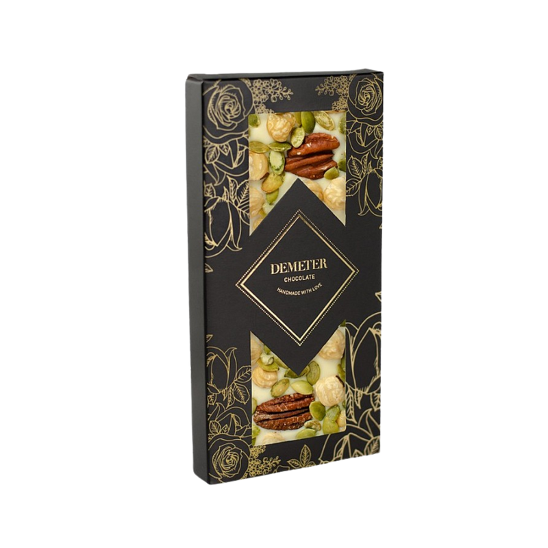Demeter Chocolate - White chocolate with pecans, pumpkin seeds and Piedmont hazelnuts