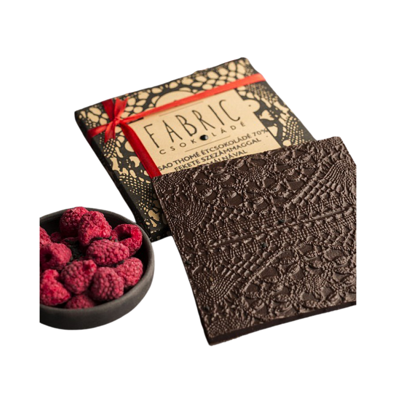 Fabric Chocolate - Ecuador-i 72 % étcsokoládé málnával és fekete szezámmaggal