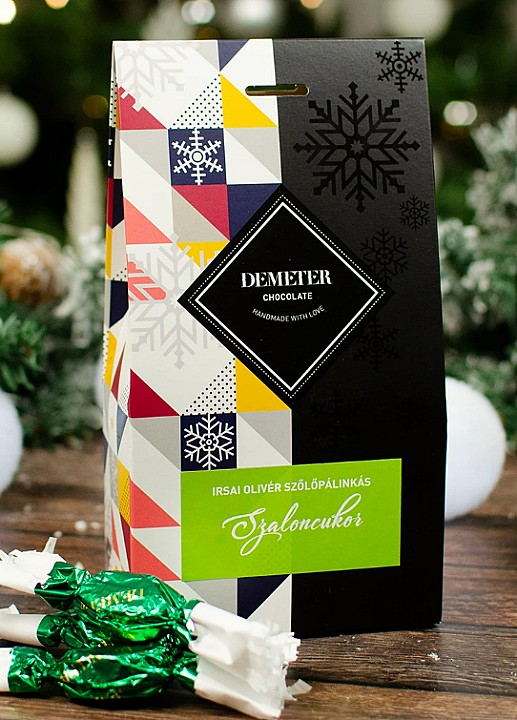 DemeterChocolate Irsai Olivér szőlőpálinkás szaloncukor díszdobozban