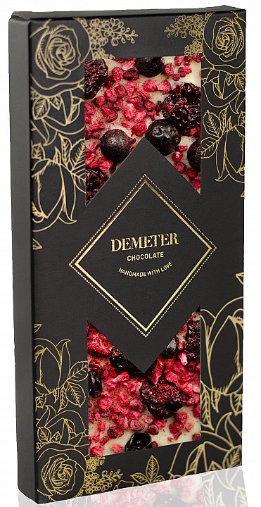 DemeterChocolate Fehércsokoládé feketeribizlivel, meggyel és málnával